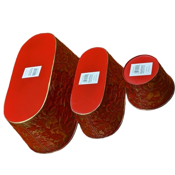 Burton & Burton Red & Gold Metal Holiday Christmas Floral Tin Planter Se… - Picture 7 of 14